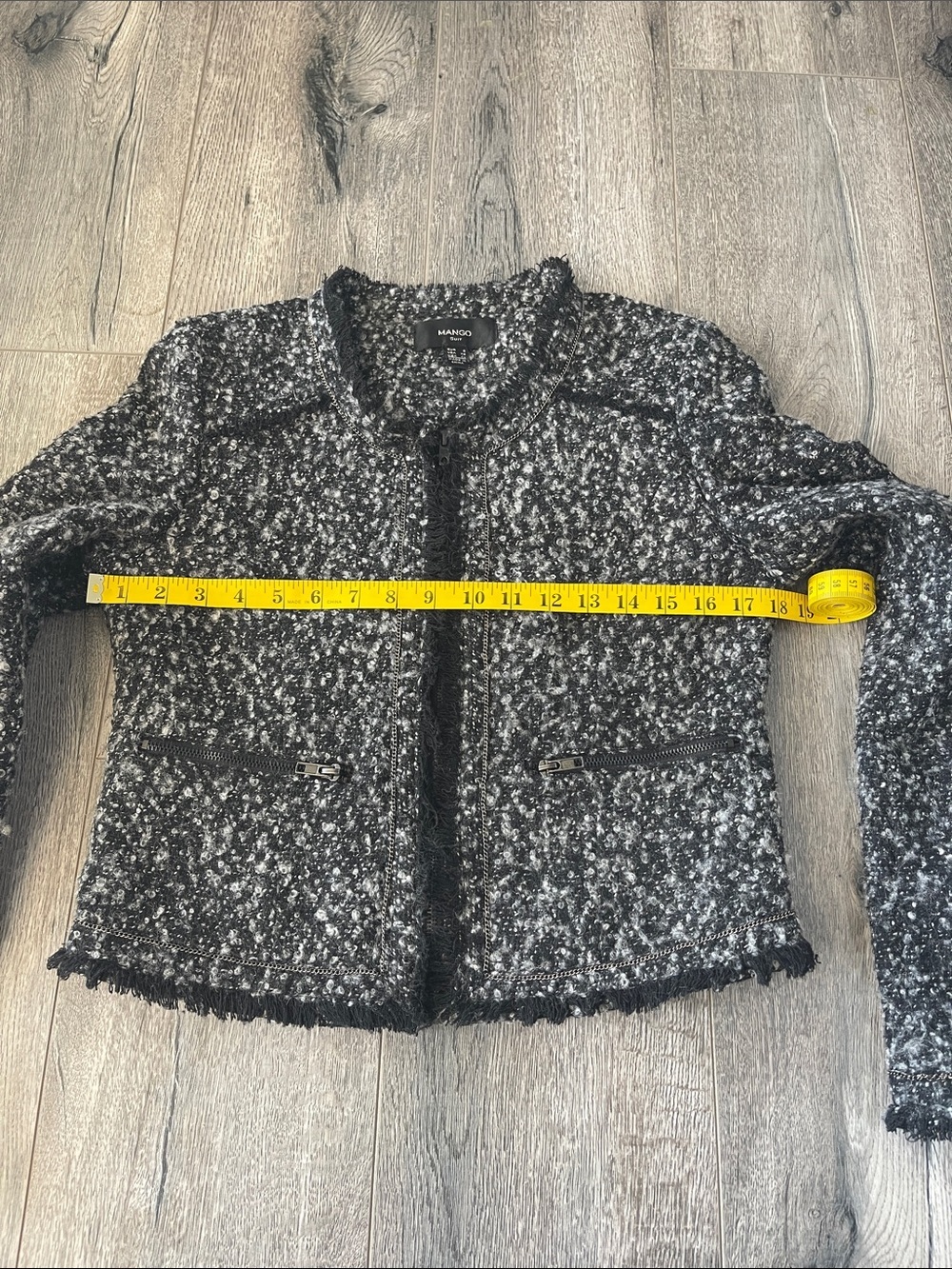 Mango Black and White Tweed Cropped Jacket - Picture 4 of 11
